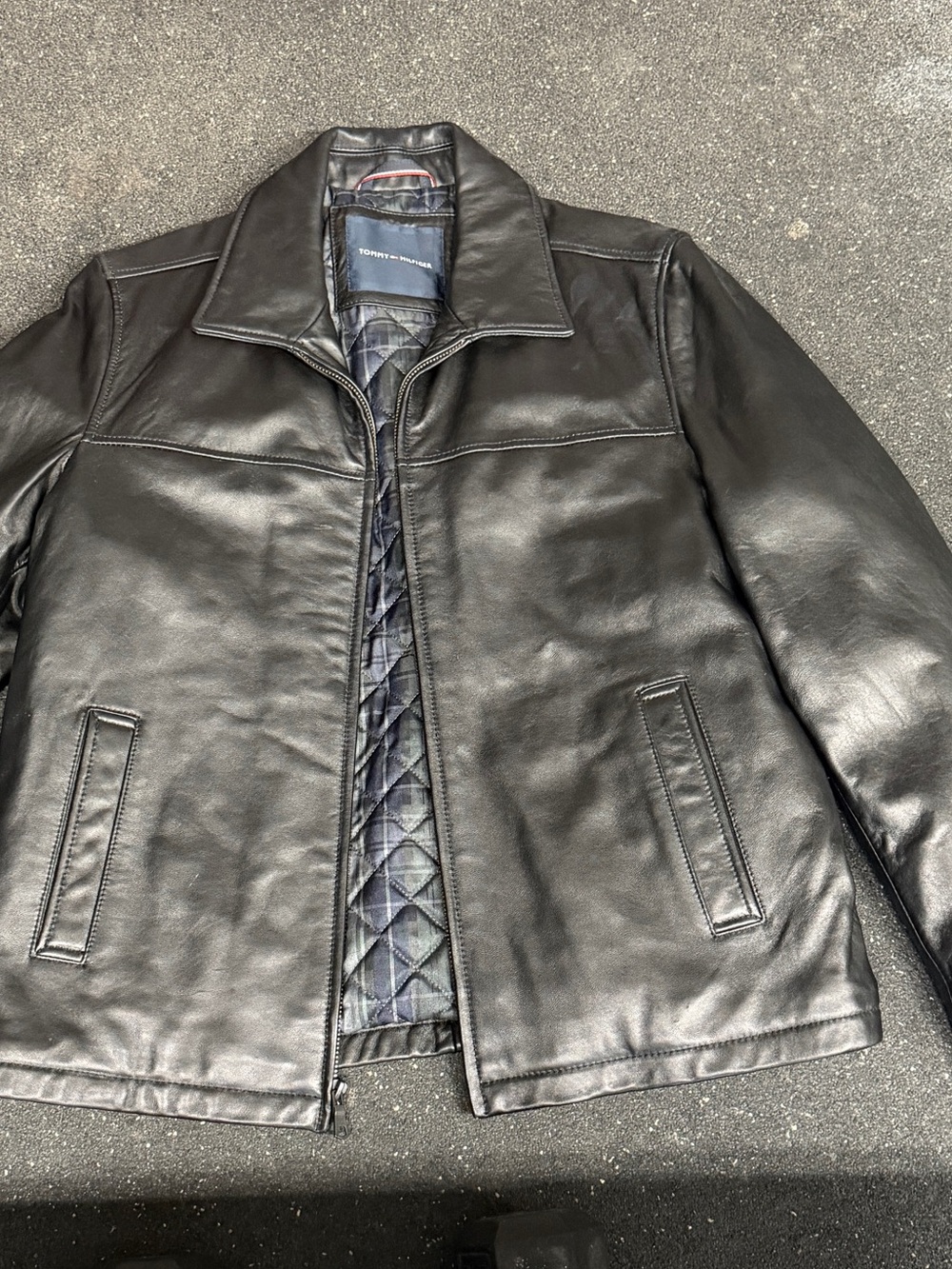 Tommy Hilfiger Black Quilted-Lined Leather Bomber Jacket